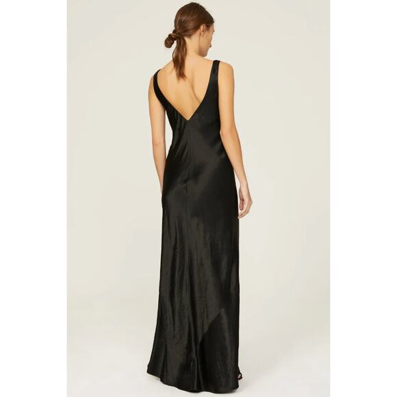Vince Dress Womens Small Black Satin Slip Gown Open Back V Neck - Picture 5 of 15